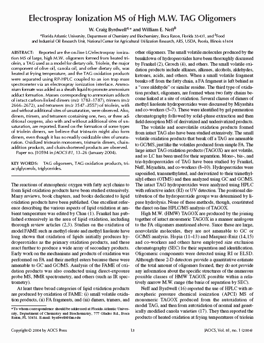 ESI-MS of HMW TAGOX paper Abstract/Title Page